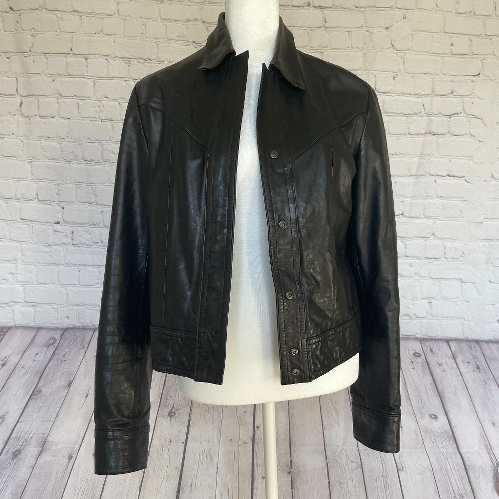 Banana Republic | Genuine Black Leather Button Down Jacket Coat, Size S